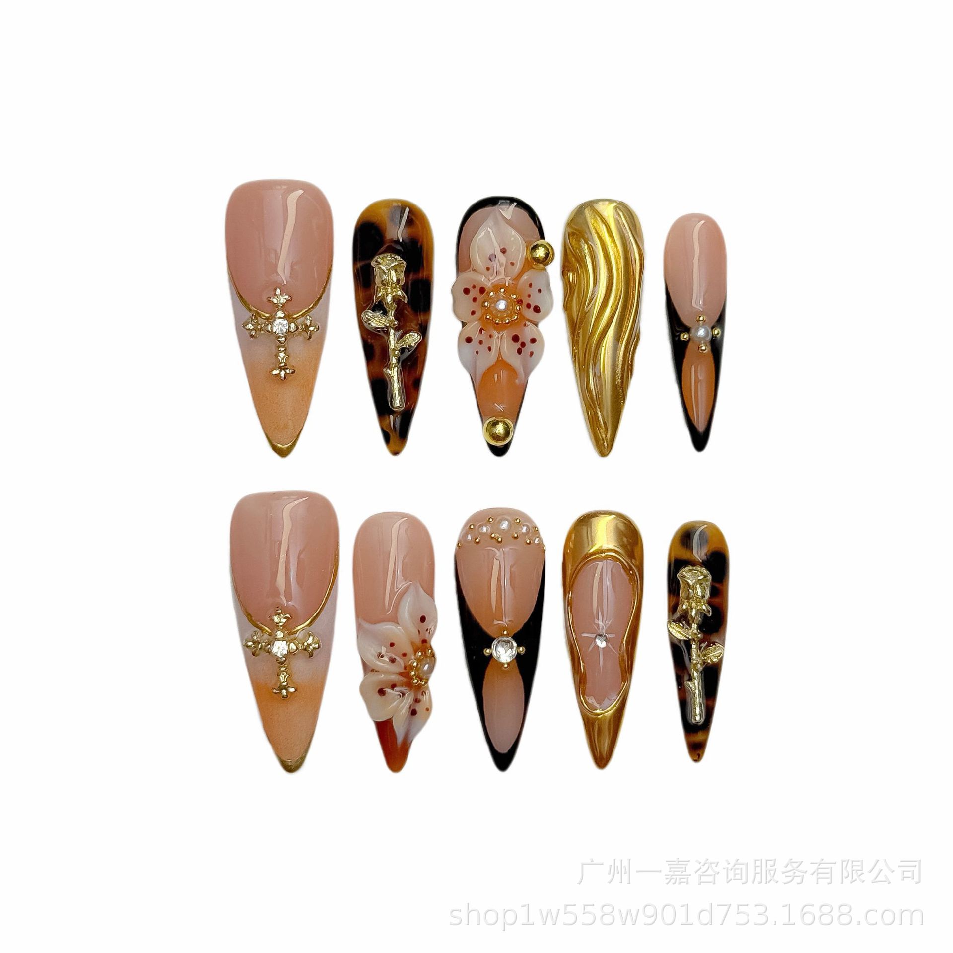 Wholesale The pular European and American Style New High-Quality Hand-Painted Carved Long-inted Nails Are Handmade and Can Be Used Repeatedly and Remo