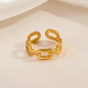 Wholesale PVD Coated 18K Gold Plated Geometric 304 Stainless Steel Classic Style Waterproof Non Tarnish Open Ring