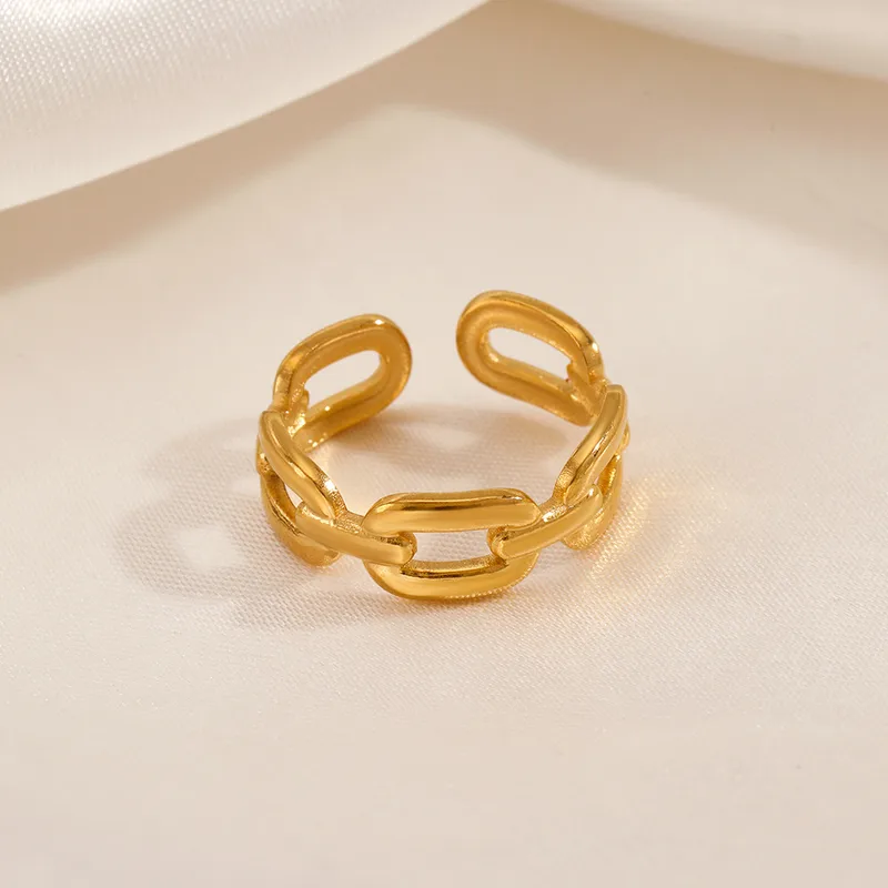 Wholesale PVD Coated 18K Gold Plated Geometric 304 Stainless Steel Classic Style Waterproof Non Tarnish Open Ring