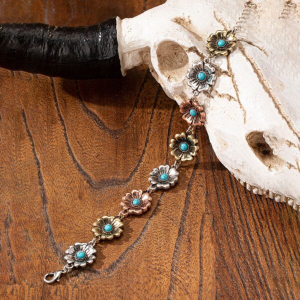 Wholesale Turquoise embellished vintage flower cross alloy bracelet