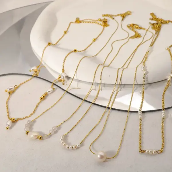 Wholesale PVD Coated 18K Gold Real Gold Plated Water Droplets 304 Stainless Steel Imitation Pearl IG Style Waterproof Non Tarnish 304 Stainless Steel Necklace
