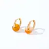 Wholesale PVD Coated K Gold Plated Round 304 Stainless Steel Natural Stone Retro Simple Style Waterproof Non Tarnish Hoop Earrings