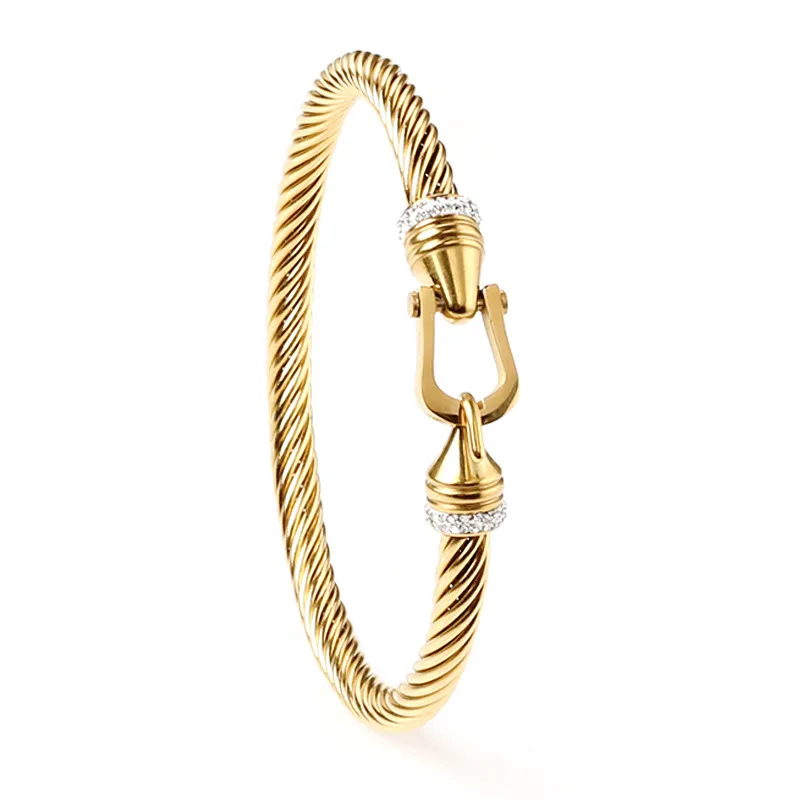 Wholesale Fashion Geometric Titanium Steel Plating Artificial Diamond Bangle