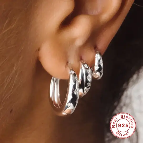 Wholesale 1 Piece 925 Sterling Silver Zircon Geometric Hoop Earrings