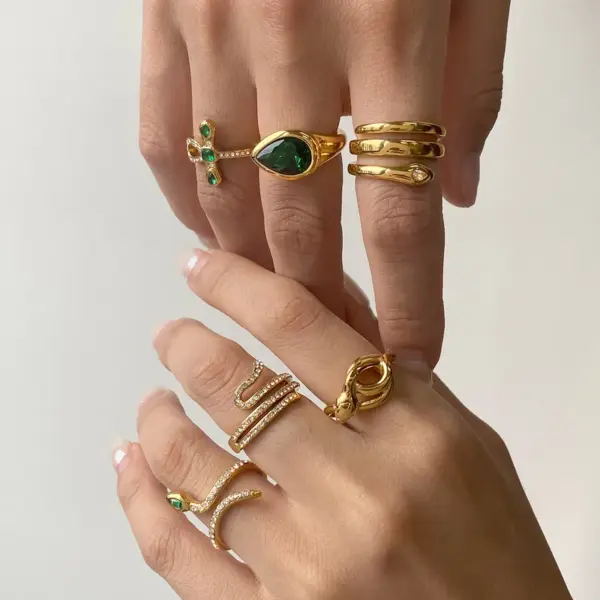 304 Stainless Steel Snake PVD Coated Zircon 18K Real Gold Plated Real Gold Plated Basic Classic Style Commute Waterproof Non Tarnish Rings