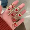 Wholesale Heart Shape Open Ring For Women In Copper With Electroplated Gold Plating And Enamel Craft Featuring Zircon Inlay