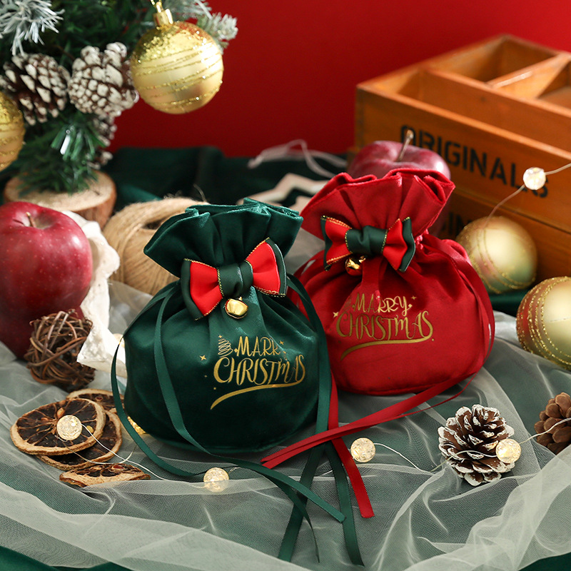 Wholesale Christmas gift bag Christmas apple veet awstring bag