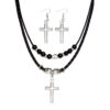 Wholesale Beaded Vintage Cross Waxed Rope Sweater Chain Necklace