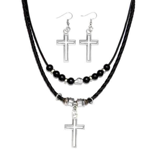 Wholesale Beaded Vintage Cross Waxed Rope Sweater Chain Necklace