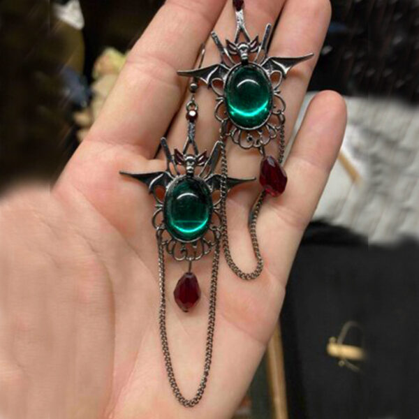 oly-9c5140dc249972d1ee86494d34f9c50a Wholesale Cross-border European and American Simple Bat Tassel Diamond Earrings Three-dimensional Hollow Gothic Ear Hook Vintage Holiday Earrings