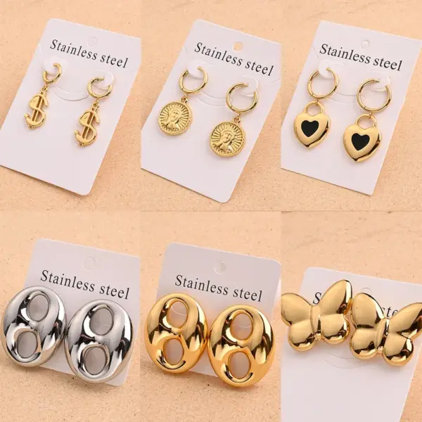 Wholesale Electroplating Golden Plated Coffee Beans Round Heart Shape 304 Stainless Steel Casual Modern Style Simple Style Handmade Polishing Enamel Earrings Ear Studs