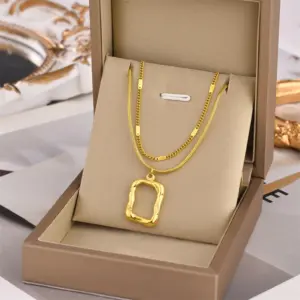 Real Gold Plated 304 Stainless Steel Square Waterproof Non Tarnish Fashion Layered Necklaces For Women'S