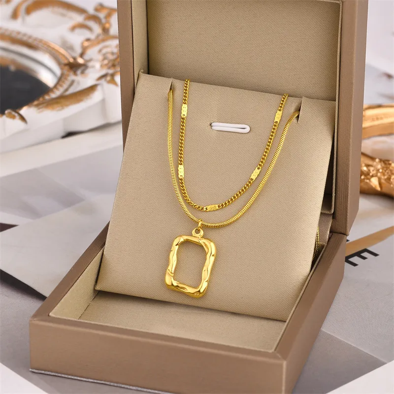 Wholesale Real Gold Plated 304 Stainless Steel Square Waterproof Non Tarnish Fashion Layered Necklaces For Women'S