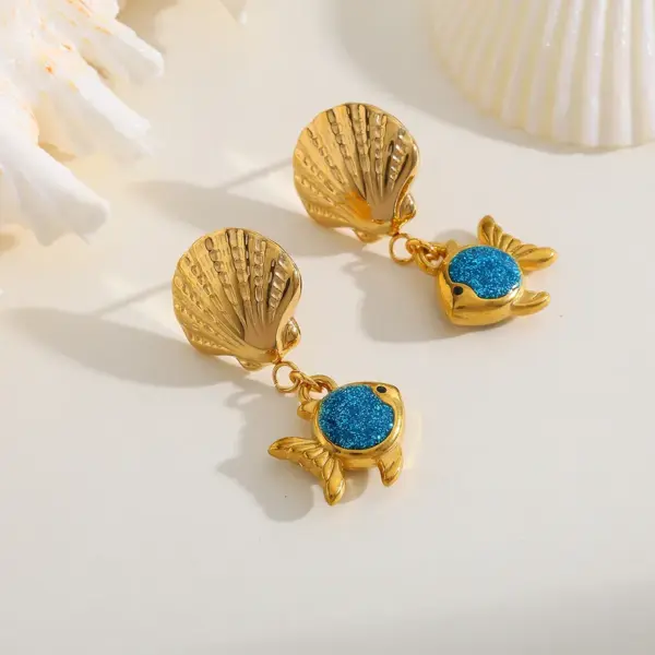 Wholesale 1 Piece Vacation Beach Starfish Shell 304 Stainless Steel Earrings