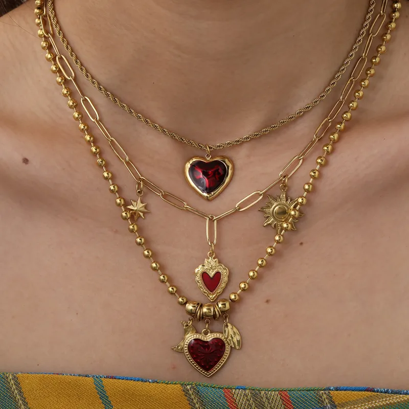 Wholesale Romantic Art 18K Gold Plated Stainless Steel Heart Sun Pendant Necklace Classic Female Style Street Fashion For Various Ocns