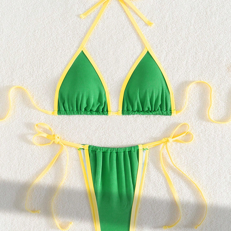 Wholesale 2025 New Split Bikini Cross-Border Amazon Lace- Sexy Color-Blocked Brazilian Thong Beach Bikini
