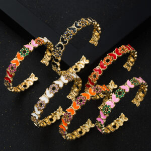 Wholesale European and American Fashion Internet Popular Copper Gold Plated Oil Dropping Butterfly Bracelet Advanced Sense Opening Exquisite Bracelet Accessories for Women