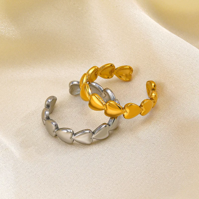 Wholesale PVD Coated 18K Gold Plated Heart Shape 304 Stainless Steel Casual Classic Style Waterproof Non Tarnish Open Rings