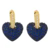 Wholesale Fashion Heart Inlaid Zircon Copper Artificial Gemstones 18k Gold Plated Earrings