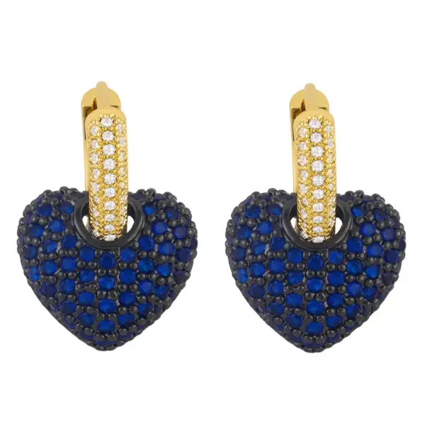 Wholesale Fashion Heart Inlaid Zircon Copper Artificial Gemstones 18k Gold Plated Earrings