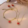 304 Stainless Steel Plastic Heart Shape Ion Plating (IP) 18K Gold Plated Cute French Style Classic Style Waterproof Non Tarnish O-shaped Chain Earrings Necklace Jewelry Set