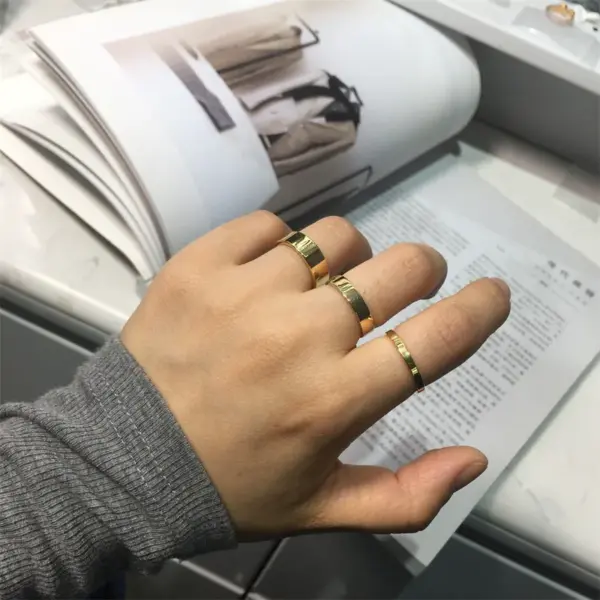 Wholesale PVD Coated Real Gold Plated Solid Color Titanium Steel Simple Style Waterproof Non Tarnish Open Ring