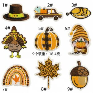 Autumn turkey pastoral cloth sticker set 9 pack