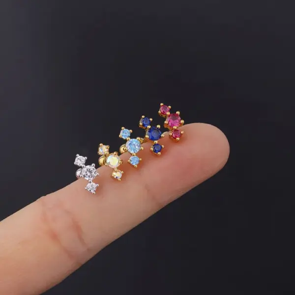 Copper Artificial Gemstones Ear Cartilage Rings & Studs Geometric Waterproof Non Tarnish Surgical Steel Women'S