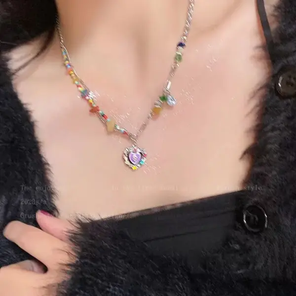Wholesale Lady Sweet Heart Shape Flower Fish Tail Imitation Pearl Alloy Inlay Rhinestones Women's Necklace