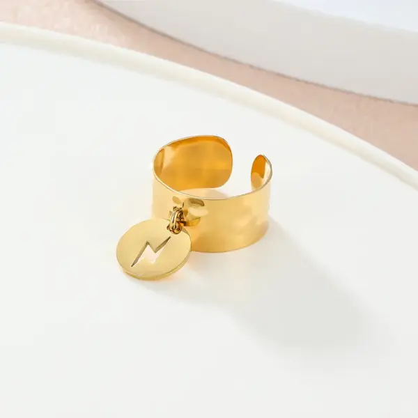 Wholesale 304 Stainless Steel Lightning PVD Coated 14K Gold Plated 18K Gold Plated Simple Style Classic Style Waterproof Non Tarnish Gold Silver Charm Rings