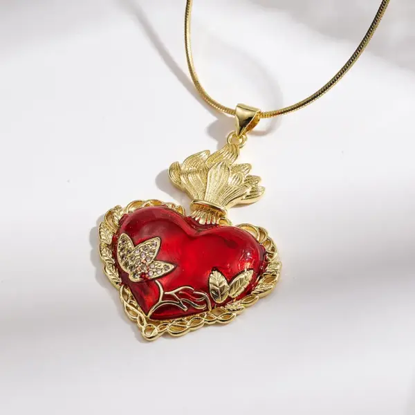 Hip-Hop INS Style Copper Color Retention Electroplated Gold Micro-Inlaid Zircon Colorful Oil Drop Cross Flower Light Heart Necklace
