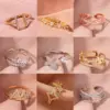 Wholesale Copper Leaf Crown Butterfly Zircon Open Rings