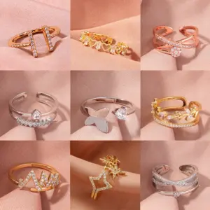 Wholesale Copper Leaf Crown Butterfly Zircon Open Rings
