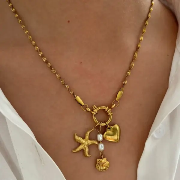 316L Stainless Steel Starfish Heart Shape Waterproof Non Tarnish Surgical Steel Simple Style Classic Style Pendant Necklace For Women's