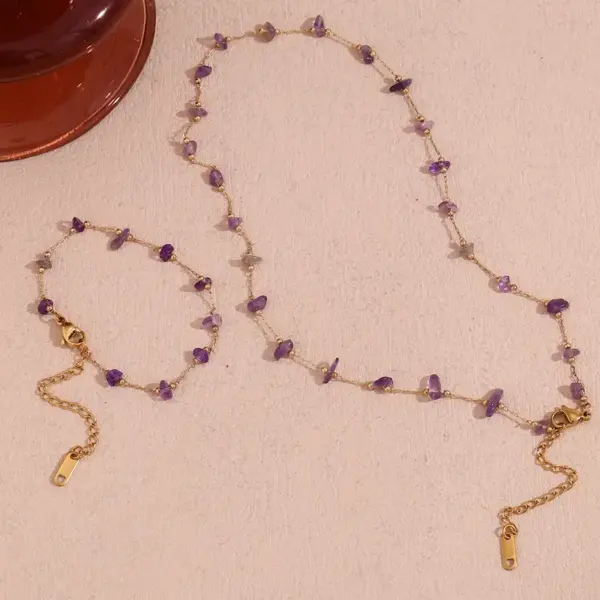 Wholesale Jewelry Elegant Basic Classic Style Irregular 304 Stainless Steel Natural Stone 18K Gold Plated PVD Coated Plating Bracelets Necklace