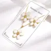 Wholesale Imitation Gold Plated 304 Stainless Steel Oil Drop Five-Leaf Flower Electroplated Polished Electroplated Earrings Necklace Jewelry Set For Women