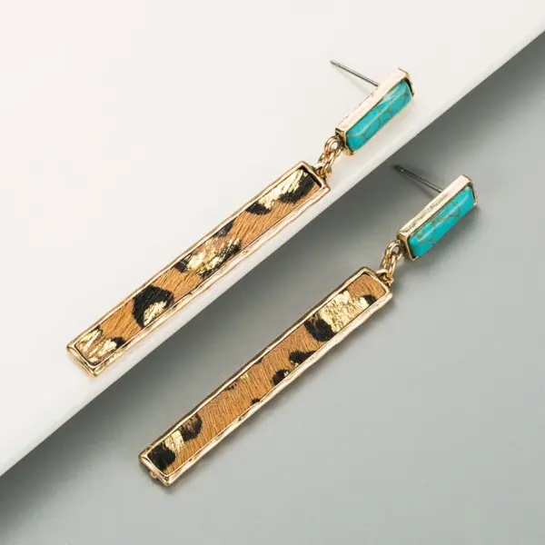 Wholesale Leopard Print Long Tassel Leopard Print Leather Earrings Blue Turquoise Earrings