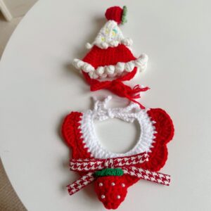 Red strawberry hat + pearl strawberry bib / Suitable for dolls 15~20cm tall
