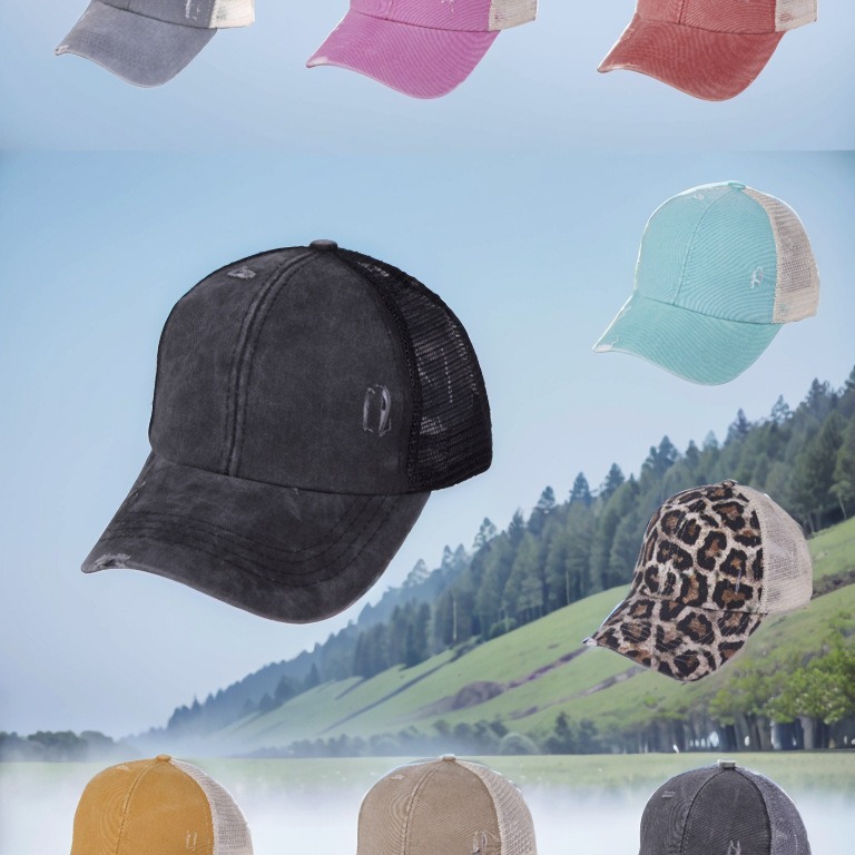 Wholesale Washed nytail baseball cap foreign trade hat women summer spring autumn old outdoor solid color cap