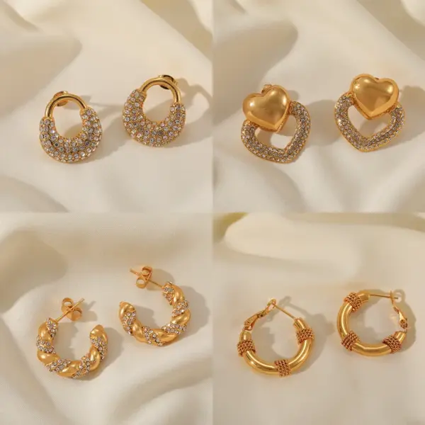 1 Pair Elegant Basic Luxurious Bag Heart Shape Twist Plating Inlay 304 Stainless Steel Zircon 18K Gold Plated Earrings
