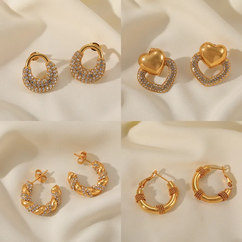 Wholesale 1 Pair Elegant Basic Luxurious Bag Heart Shape Twist Plating Inlay 304 Stainless Steel Zircon 18K Gold Plated Earrings