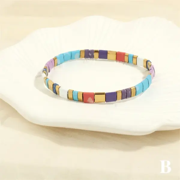 Wholesale Hawaiian Bohemian Streetwear Square Copper Beaded Stoving Varnish Plating 18k Gold Plated Bracelets