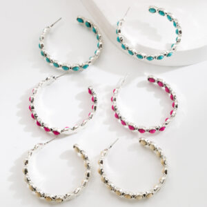 Wholesale Amazon cross-border new geometric large circle inlaid turquoise earrings earrings female fashion Joker temperament earrings