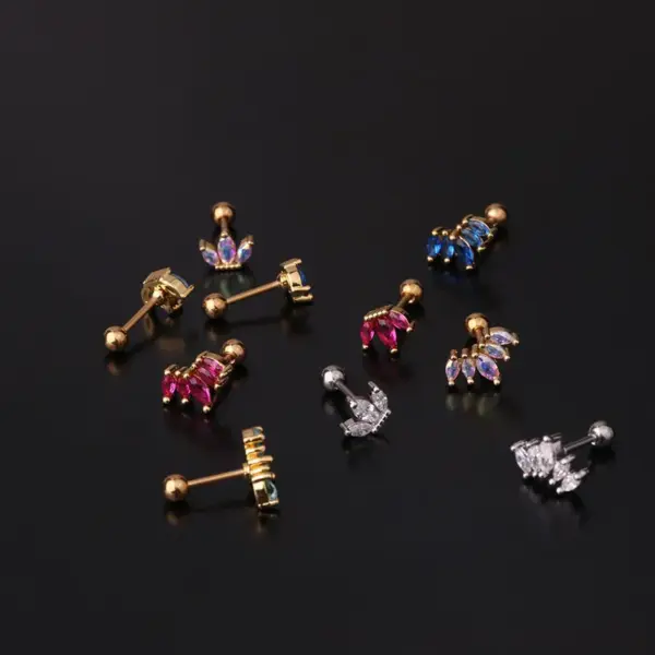 Copper Artificial Gemstones Ear Cartilage Rings & Studs Crown Waterproof Non Tarnish Surgical Steel