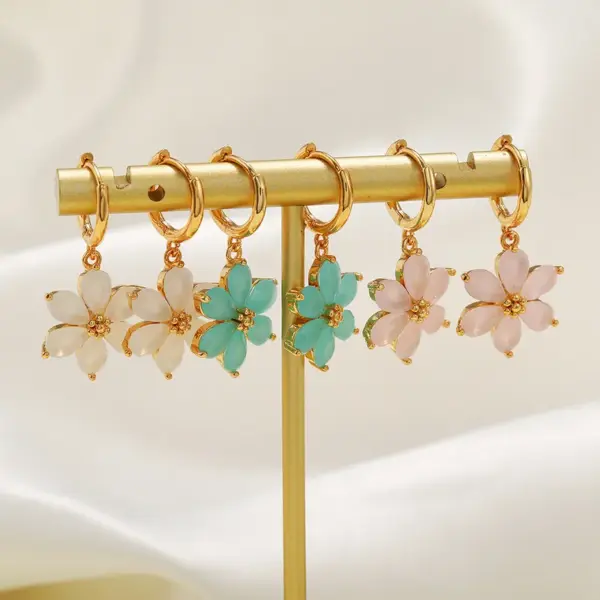 Wholesale Fashion Flower Copper Artificial Gemstones Earrings
