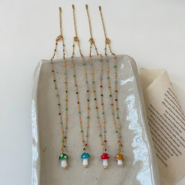 Wholesale Color Sugar Bean Glaze Mushroom Pendant Necklace Women's Light Luxury Elegant Elegant Necklace Clavicle Chain