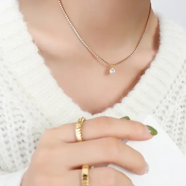 Wholesale PVD Coated Real Gold Plated 18K Gold Geometric 304 Stainless Steel Fashion Waterproof Non Tarnish 304 Stainless Steel Necklace