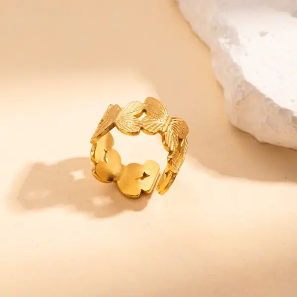 Wholesale Jewelry Simple Style Leaves Solid Color Butterfly Titanium Steel Open Rings