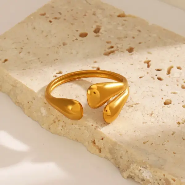 Ion Plating (IP) 18K Gold Plated Water Droplets Solid Color 304 Stainless Steel Simple Style Waterproof Non Tarnish Open Rings