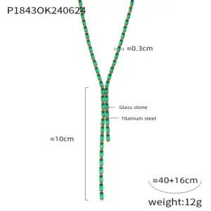 Gold Green Glass Diamond Necklace